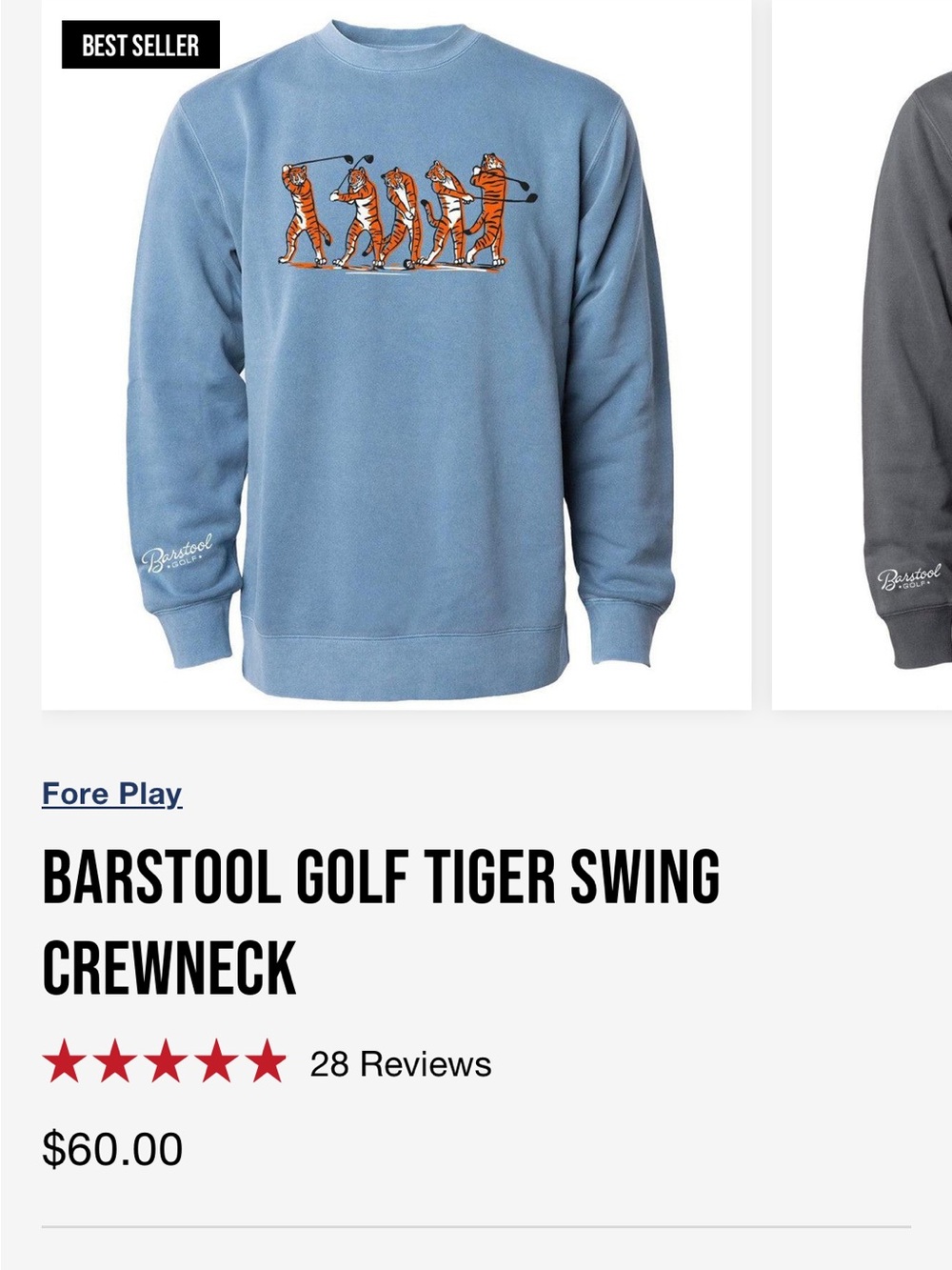 Barstool Light Blue Tiger Golf Swing Crewneck Sweatshirt